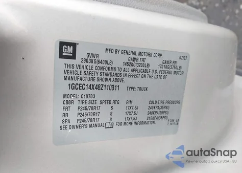 2008 Chevrolet Silverado 1500 Work Truck z USA, uszkodzony, nr VIN 1GCEC14X48Z110311